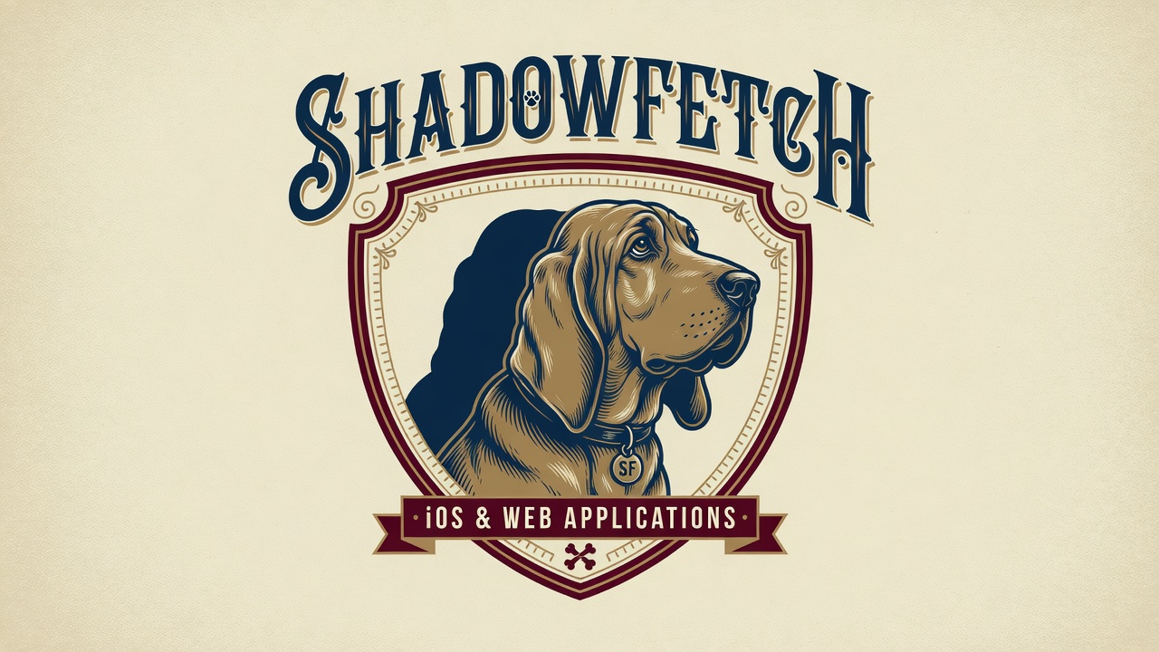Shadowfetch crest logo with a hound and the words iOS and Web Applications